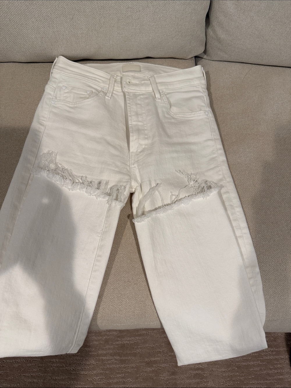 Mother white Straight-Leg Women’s Jeans with Distressed Knees